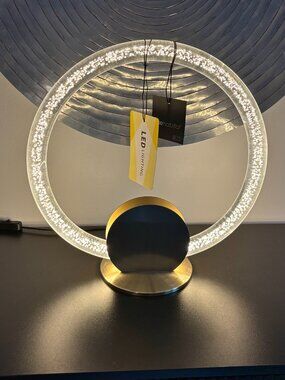Luxe Habitat Modern Minimalist Lamp Clear Acrylic Ambient LED Brushed Brass NEW